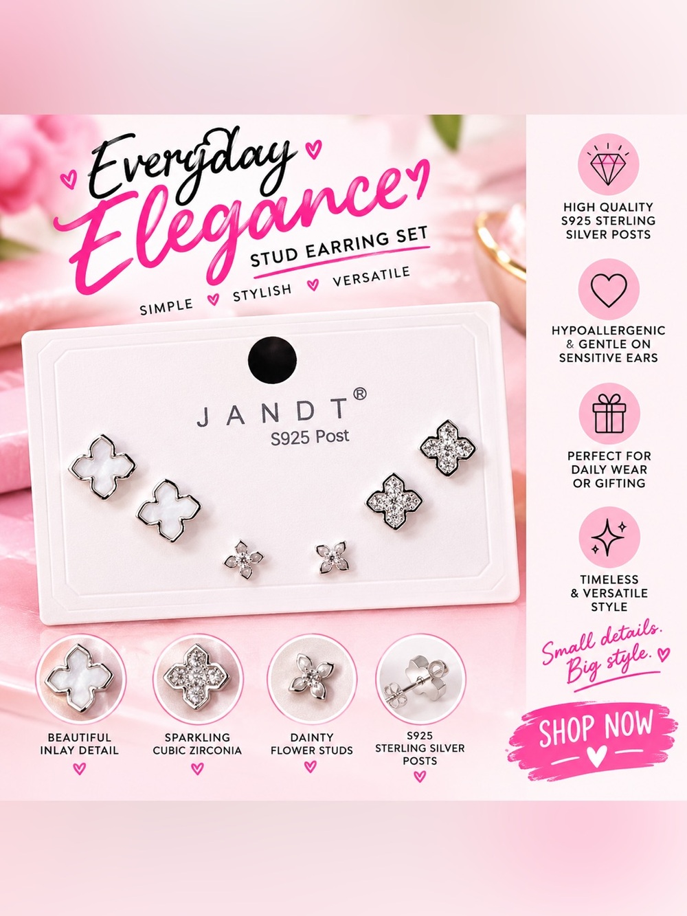 ✨ NEW ✨ Everyday Elegance Silver and White Stud Earring Set ✨